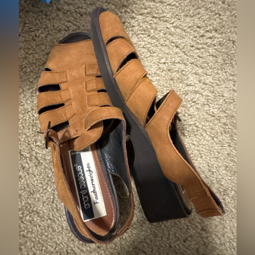 Andre Assous Tan Suede Sandals with Buckle - Picture 2 of 5